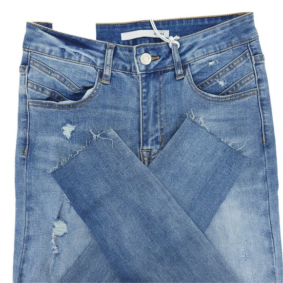 Klique B Skinny Ankle Jeans NEW Sz 5 Distressed Raw Hem Stretch Denim High Rise - Picture 3 of 10